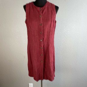 Cut Loose Womens Shirt Dress M Medium Red 100% Linen Sleeveless Button Front
